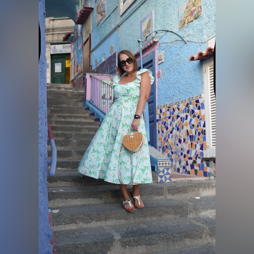 NEW- Hill House Mint Green Floral Ruffle-Sleeve Midi Dress